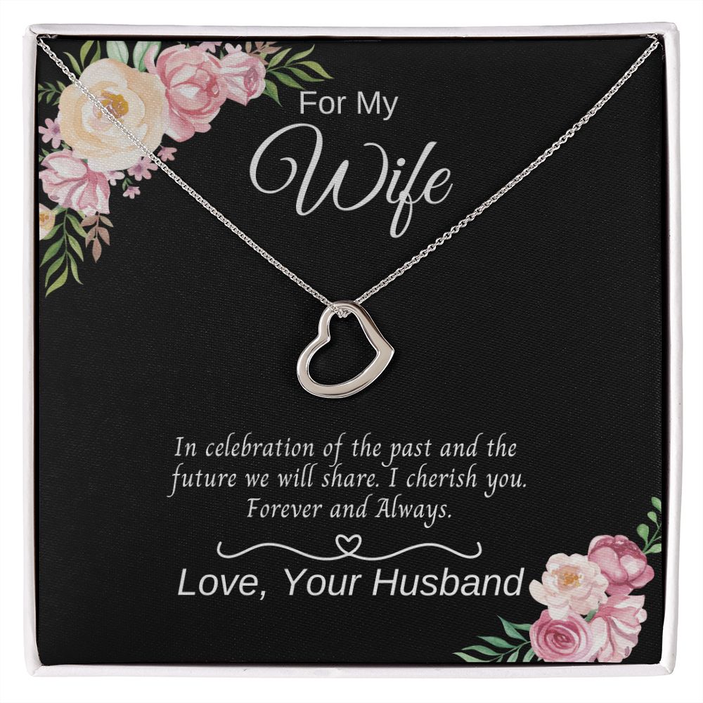Delicate Heart Necklace - Black/Pink Flower Box