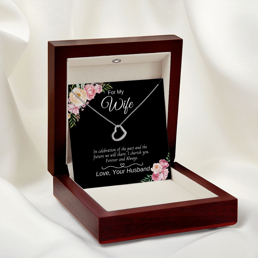 Delicate Heart Necklace - Black/Pink Flower Box