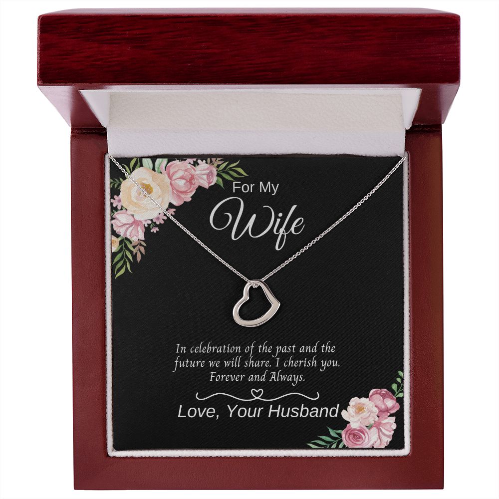 Delicate Heart Necklace - Black/Pink Flower Box