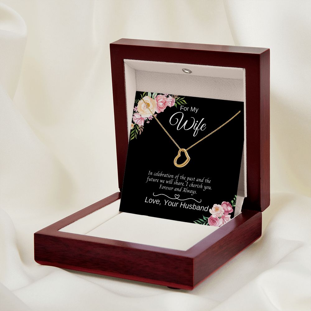 Delicate Heart Necklace - Black/Pink Flower Box