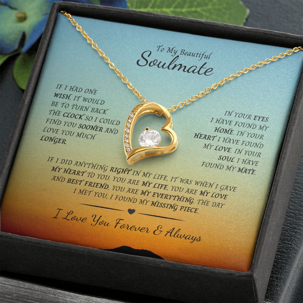 Forever Love Necklace in white gold or gold, over stainless.